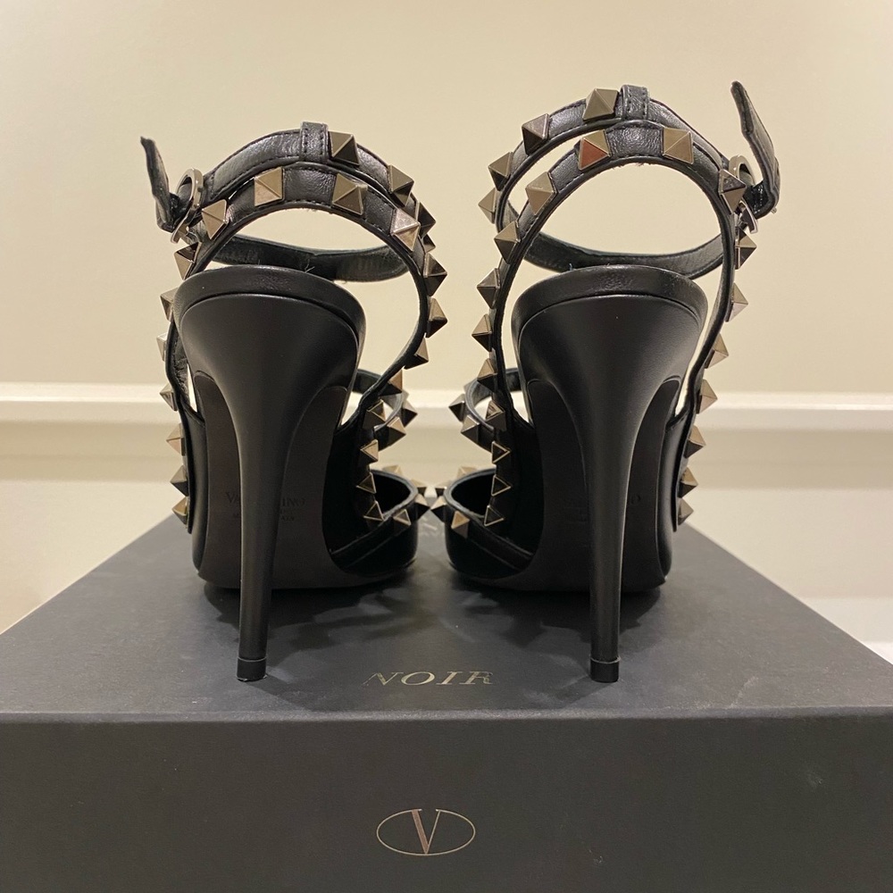 Valentino Rockstud Slingback 100 Noir Black Calfskin Ruthenium Hardware 36.5 6.5 - Picture 4 of 6